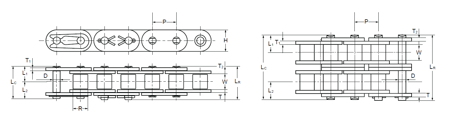 TransDrive+ SBR Zintek Straight ide Plate Roller Chain drawing